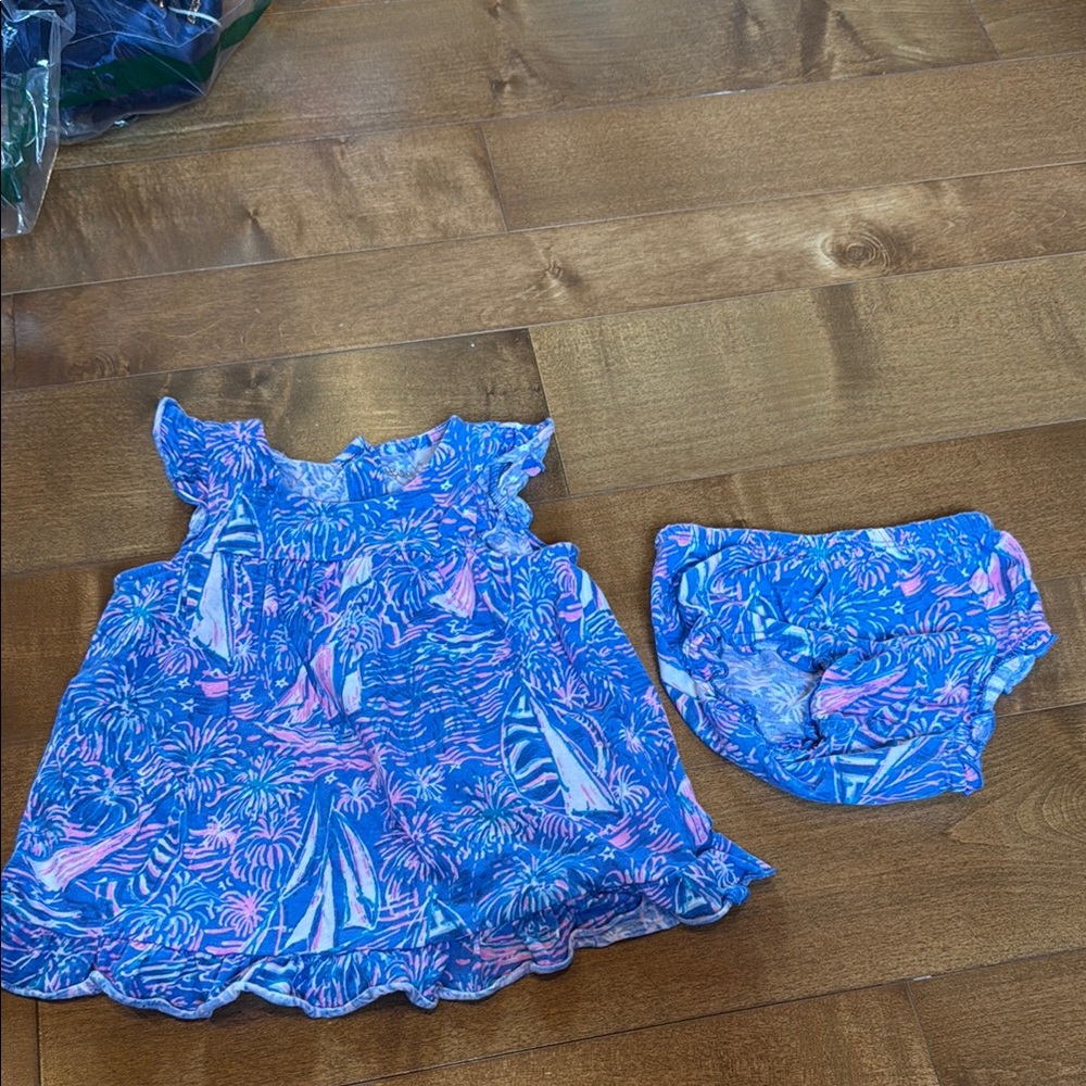 Lilly Pulitzer 6-12 months Blue and Pink Kids Dress Set